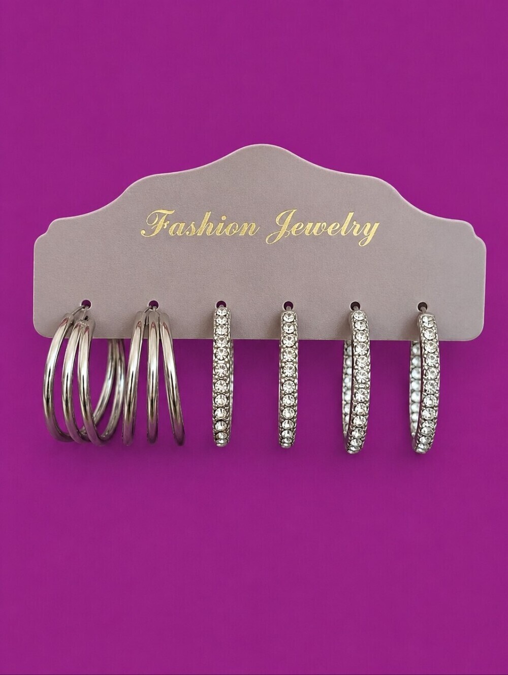 Vintage Silvertone Rhinestone Hoop Earrings